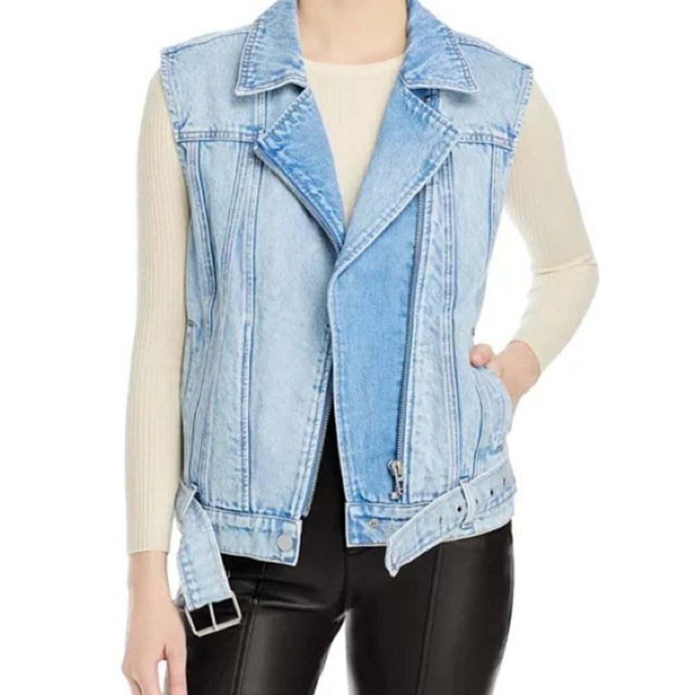 BLANKNYC Sleeveless Denim Moto Vest Women's XS Blue Front Zipper Closure